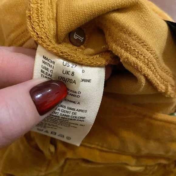 Anthropologie pilcro skinny high rise button fly yellow corduroy pants size 27 - Picture 7 of 10